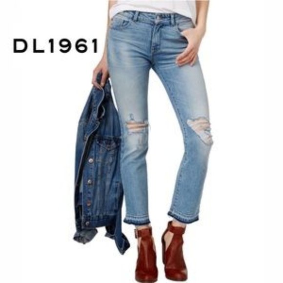 DL1961 Mara Instasculpt Straight Ankle Cropped Frayed Edge/Raw Edge Jeans - Picture 2 of 6